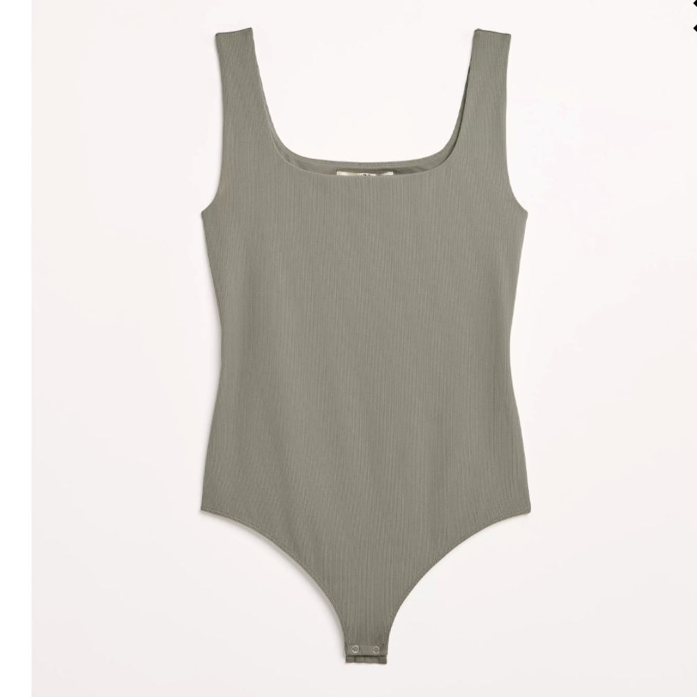 Brand New Green Square Neck Ribbed Bodysuit